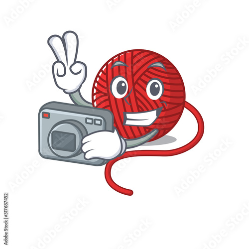 Cool Photographer red wool yarn character with a camera