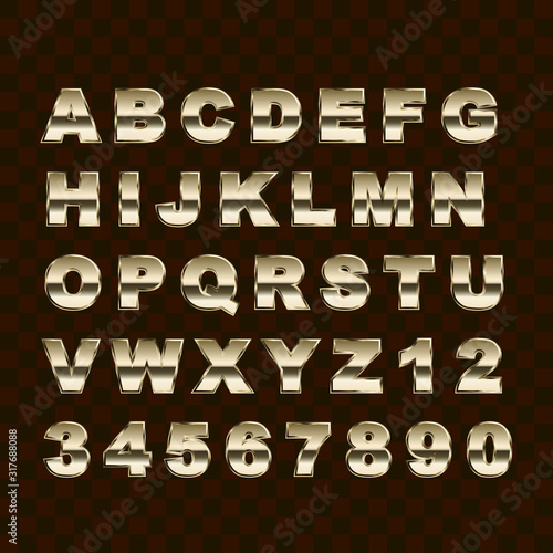 Golden Style Upper Case Alphabet Letters and Numbers Collection