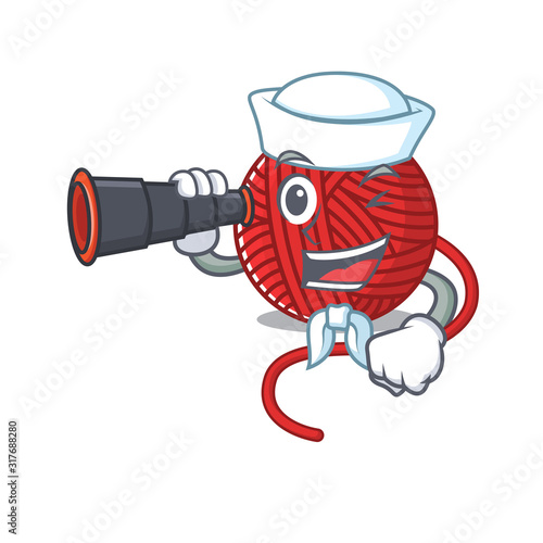 Red wool yarn cartoon happy Sailor style with binocular