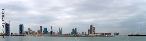 Panoramic view of Bahrain skyline with iconic buildings on December 13, 2019, Manama, Bahrain