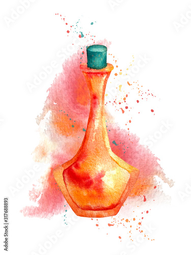 Watercolor hand painted illustration Witch Potion bottle poison magic elixir