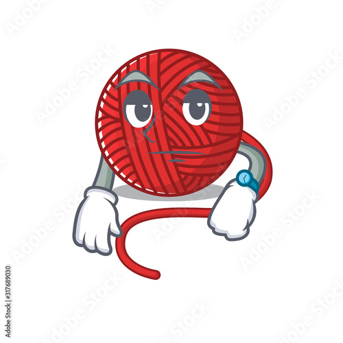 cartoon character design of red wool yarn on a waiting gesture