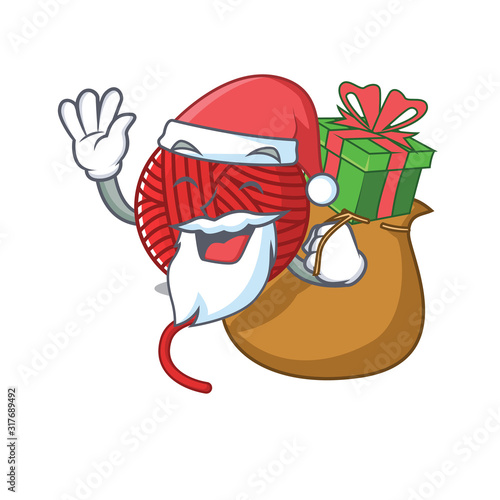 Santa red wool yarn Cartoon character design having box of gift