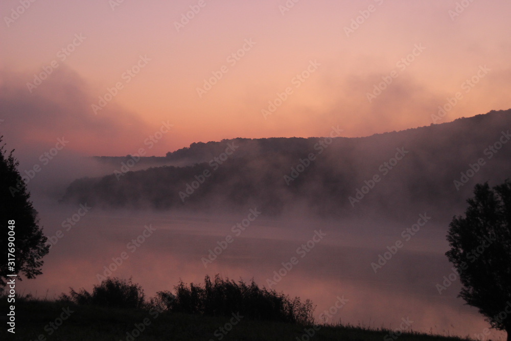 Fototapeta premium Foggy lake in Hungarian lake.