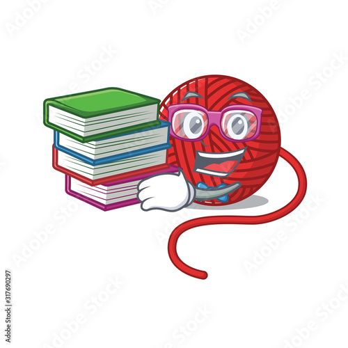 Cool and clever Student red wool yarn mascot cartoon with book