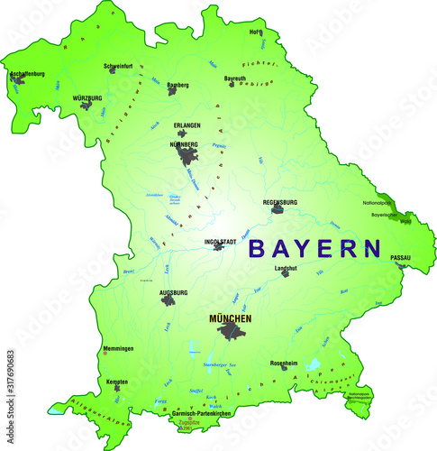 Vector map of the free state of Bavaria  southern Germany  Munich