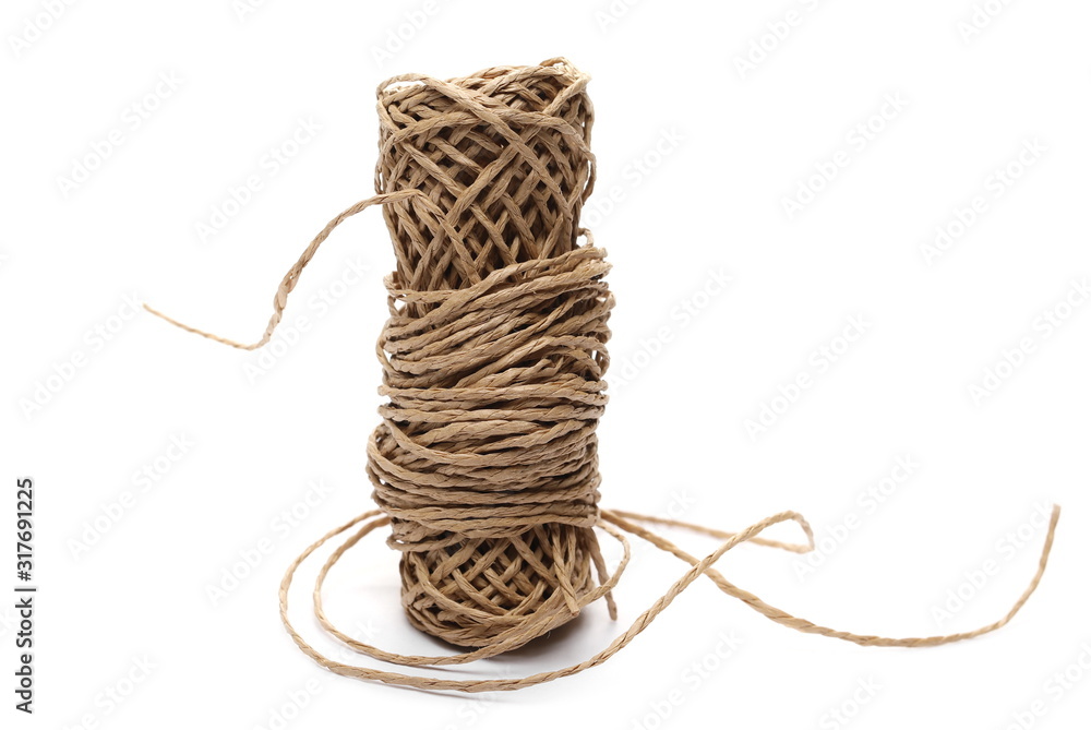 Rope, string yarn roller isolated on white background, texture Stock Photo