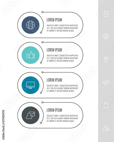 Vector flat template circle infographics. Business concept with 4 options and parts. Four steps for content, flowchart, timeline, levels, marketing, presentation, graph, slideshow