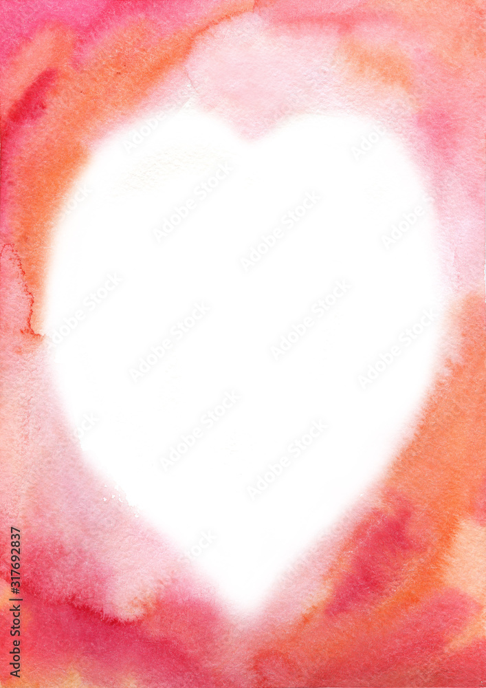 Fototapeta premium Watercolor heart frame. Greeting card for Valentine's Day, wedding, Mother's Day, March 8. Stock illustration.