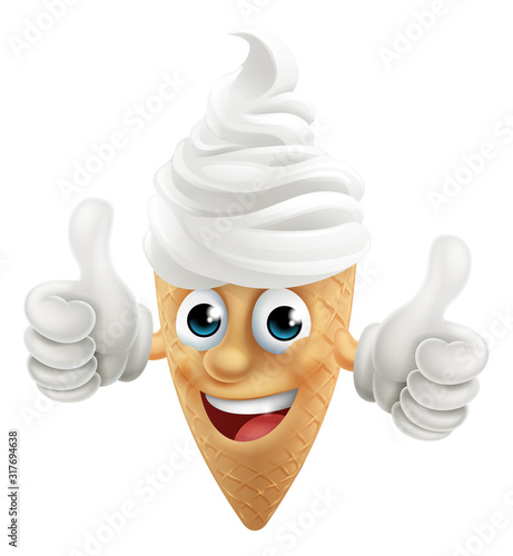 An ice cream waffle cone cartoon character mascot giving at thumbs up