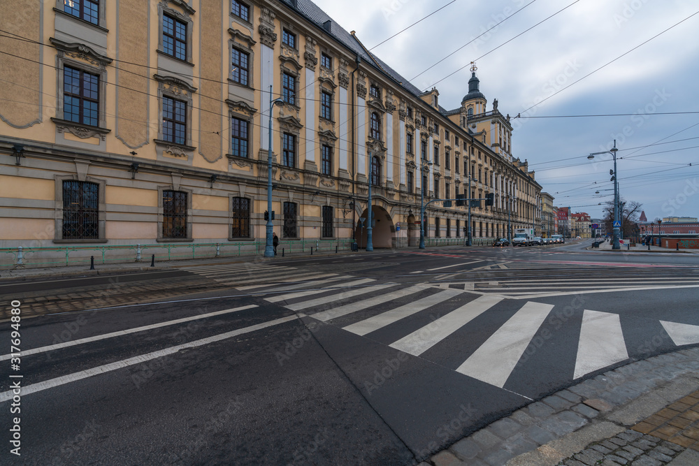 Streets and architecture of the city of Wroclaw, the historic capital of Lower Silesia