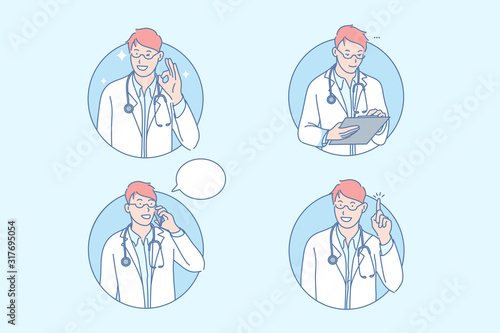 Medicine, doctor, healthcare, therapy, set