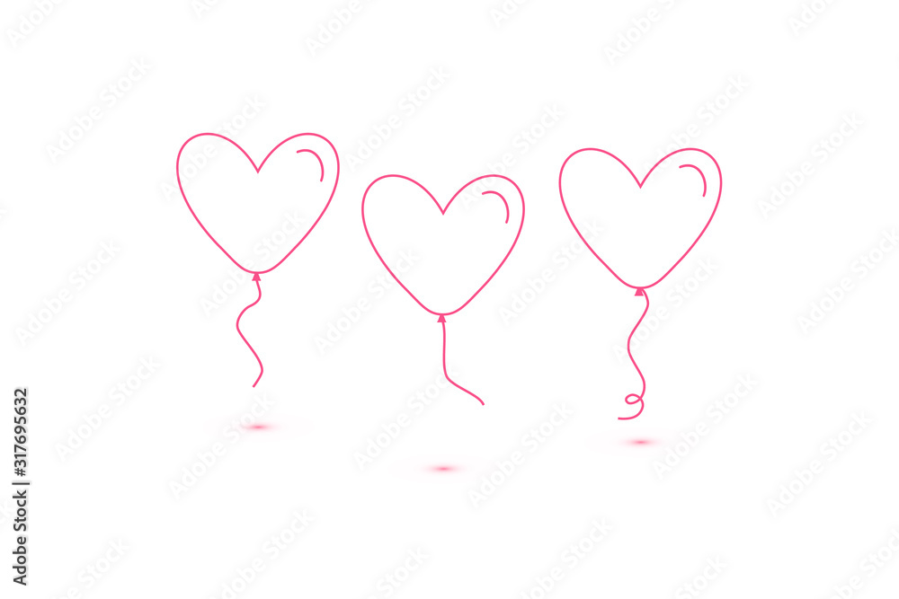 Set ofHearts balloon isolated single linear icon for websites and mobile minimalistic flat design.