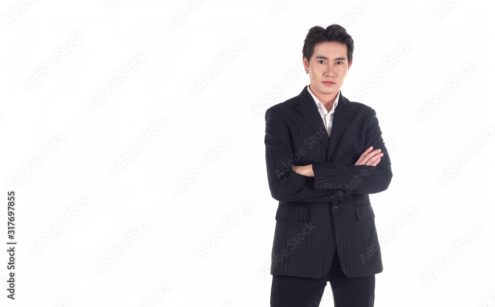 Portrait of young confident Thai businessman looking at camera smile on a white background isolated Portrait of young confident Thai businessman looking at camera smile on a white background isolated