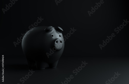 Minimal black piggy bank mock up concept. Business copy space black minimalist style background.