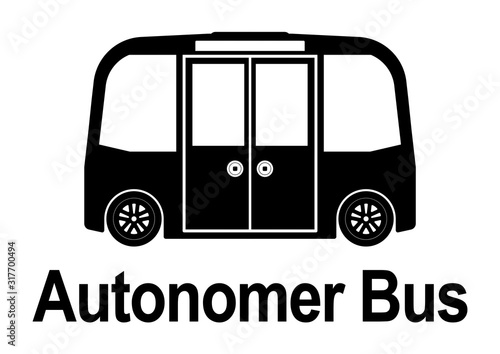 adi84 AutonomousDrivingIllustration - german text: - Autonomer Bus Symbol. - english: shuttle / driverless car / self driving vehicle. - autonomos robotic driverless bus. - DIN A4 xxl g8963 photo