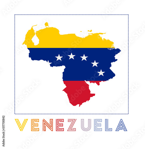 Venezuela Logo. Map of Venezuela with country name and flag. Classy vector illustration.