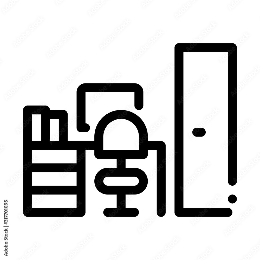 Workplace Rooms Icon Vector. Outline Workplace Rooms Sign. Isolated Contour Symbol Illustration Workplace Rooms Icon Vector. Outline Workplace Rooms Sign. Isolated Contour Symbol Illustration