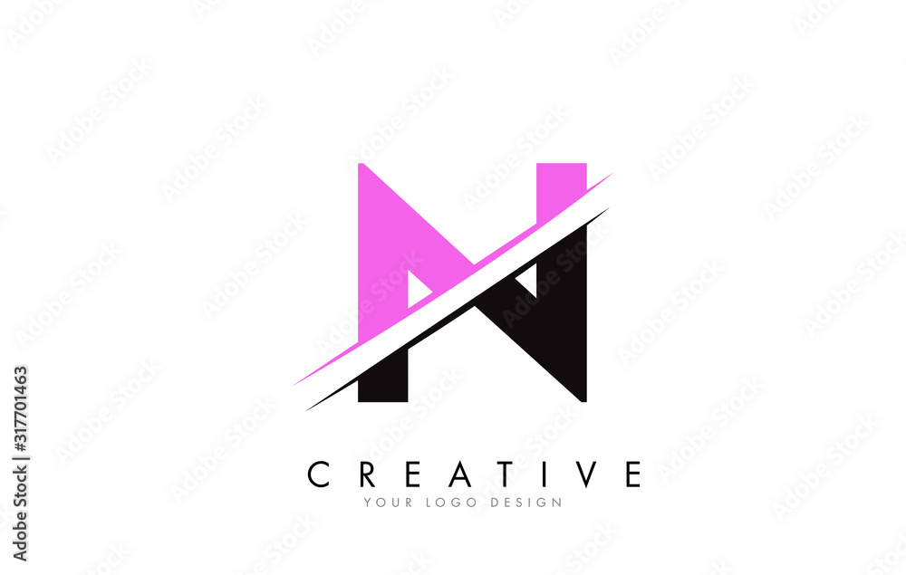 N Letter Logo Design with a Creative Cut and Pink Color. N Letter Logo Design with a Creative Cut and Pink Color.
