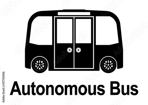 adi85 AutonomousDrivingIllustration - english text: - autonomous bus icon. - shuttle / driverless car / self driving vehicle. - autonomos robotic driverless bus. - DIN A4 xxl e8963 photo