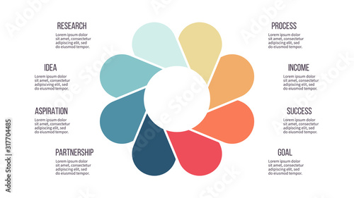 Business infographics. Chart with 8 parts, steps. Vector template.