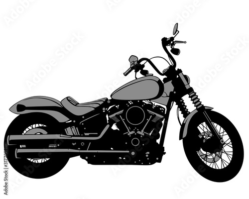 Retro motorcycle one white background. Isolated silhouettes