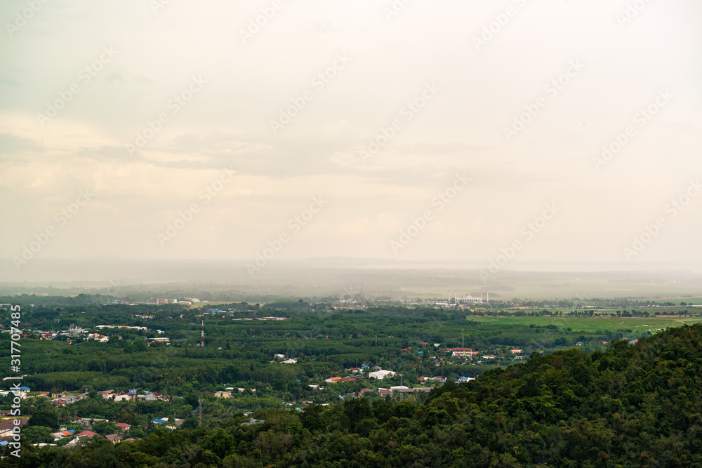 Rain around The Central Mosque of Songkhla view from distance, Hat Yai, Songkhla, Thailand.