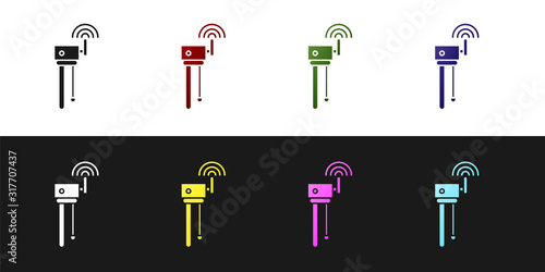 Set Router and wi-fi signal symbol icon isolated on black and white background. Wireless ethernet modem router. Computer technology internet. Vector Illustration