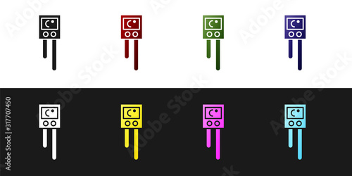 Set Temperature and humidity sensor icon isolated on black and white background. Vector Illustration