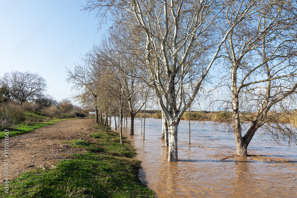 Flooded river, floods in the city, climate change Flooded river, floods in the city, climate change