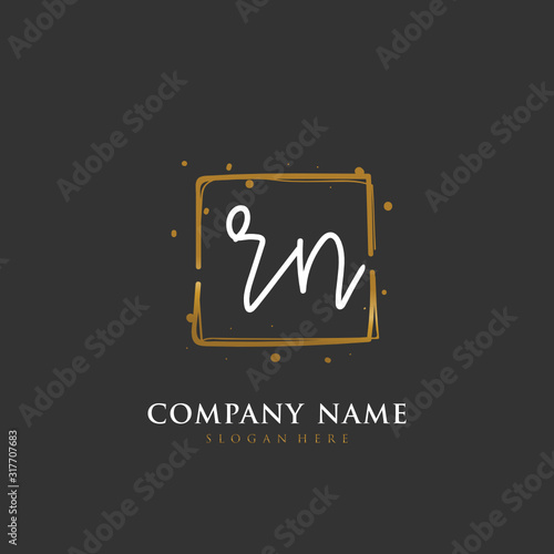 Handwritten initial letter R N RN for identity and logo. Vector logo template with handwriting and signature style.