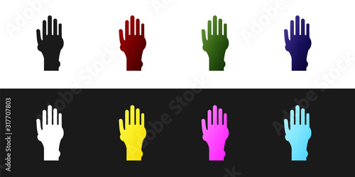 Set Hand with psoriasis or eczema icon isolated on black and white background. Concept of human skin response to allergen or chronic body problem. Vector Illustration