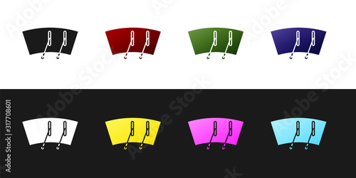 Set Windscreen wiper icon isolated on black and white background. Vector Illustration
