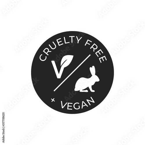 Cruelty free and vegan vector icon. Black