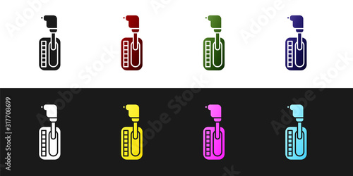 Set Gear shifter icon isolated on black and white background. Transmission icon. Vector Illustration