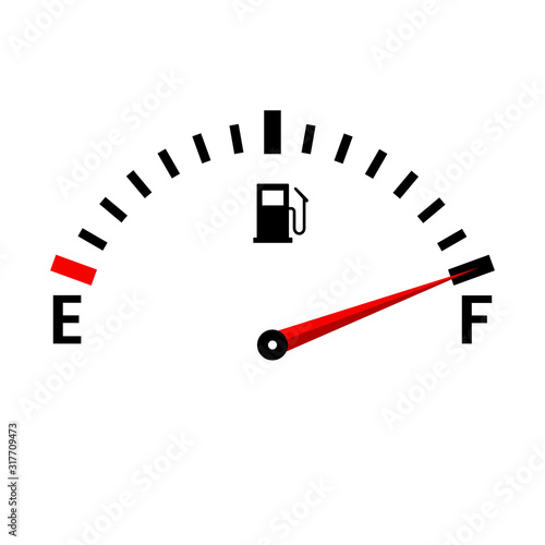 Gauge vector tank full icon. Car dashboard with fuel level in the tank.