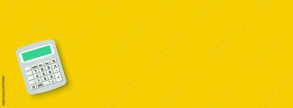 Calculator on yellow background with copy space for you design, vector.