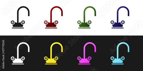 Set Water tap icon isolated on black and white background. Vector Illustration