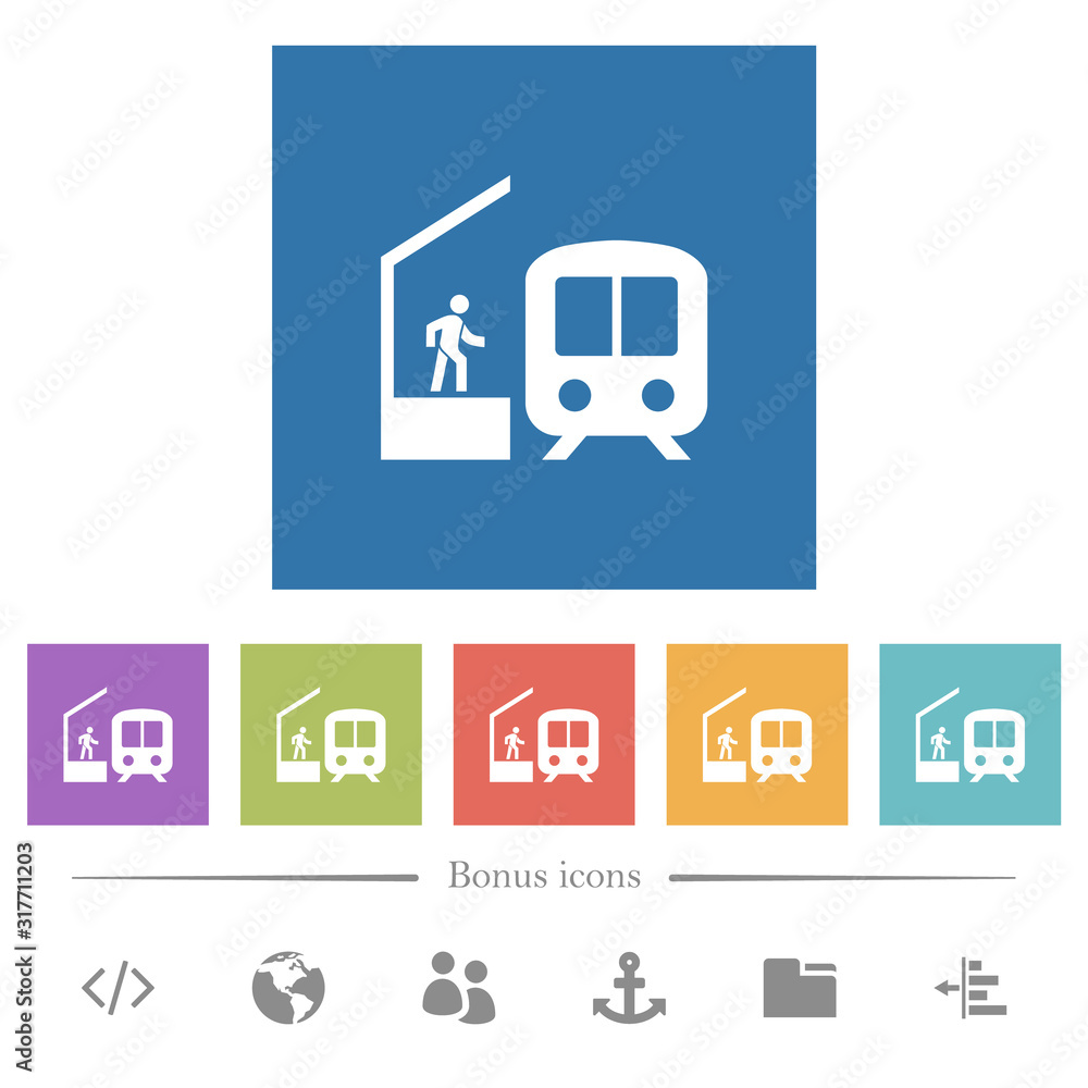 Train station flat white icons in square backgrounds Train station flat white icons in square backgrounds