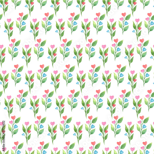 Wallpaper Mural Seamless floral pattern. Valentine's day watercolor background. Hand drawn heart shaped flowers, cartoon character, isolated objects on white background. Torontodigital.ca