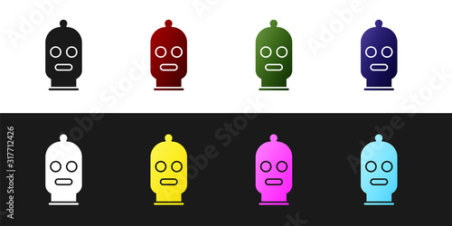 Set Balaclava icon isolated on black and white background. A piece of clothing for winter sports or a mask for a criminal or a thief. Vector Illustration