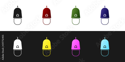 Set Police cap with cockade icon isolated on black and white background. Police hat sign. Vector Illustration