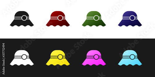 Set Elegant women hat icon isolated on black and white background. Vector Illustration
