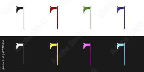 Set Medieval axe icon isolated on black and white background. Battle axe, executioner axe. Medieval weapon. Vector Illustration