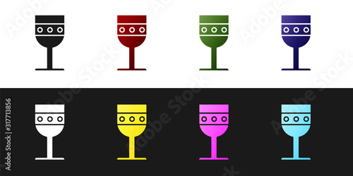 Set Medieval goblet icon isolated on black and white background. Vector Illustration