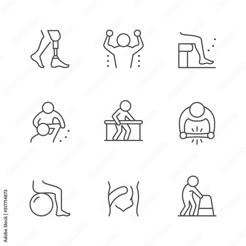 Set line icons of physical therapy Set line icons of physical therapy