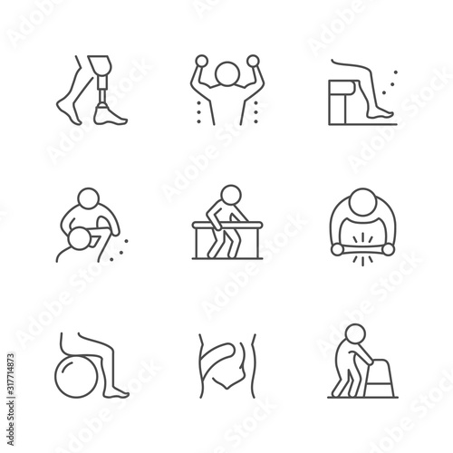Set line icons of physical therapy