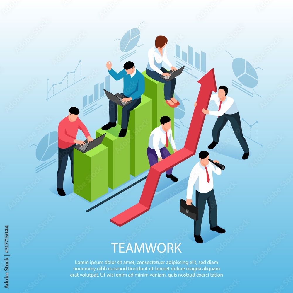 Teamwork Isometric Composition Poster Teamwork Isometric Composition Poster