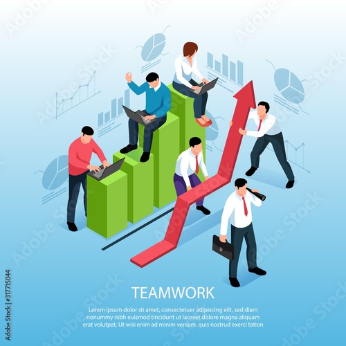 Teamwork Isometric Composition Poster 