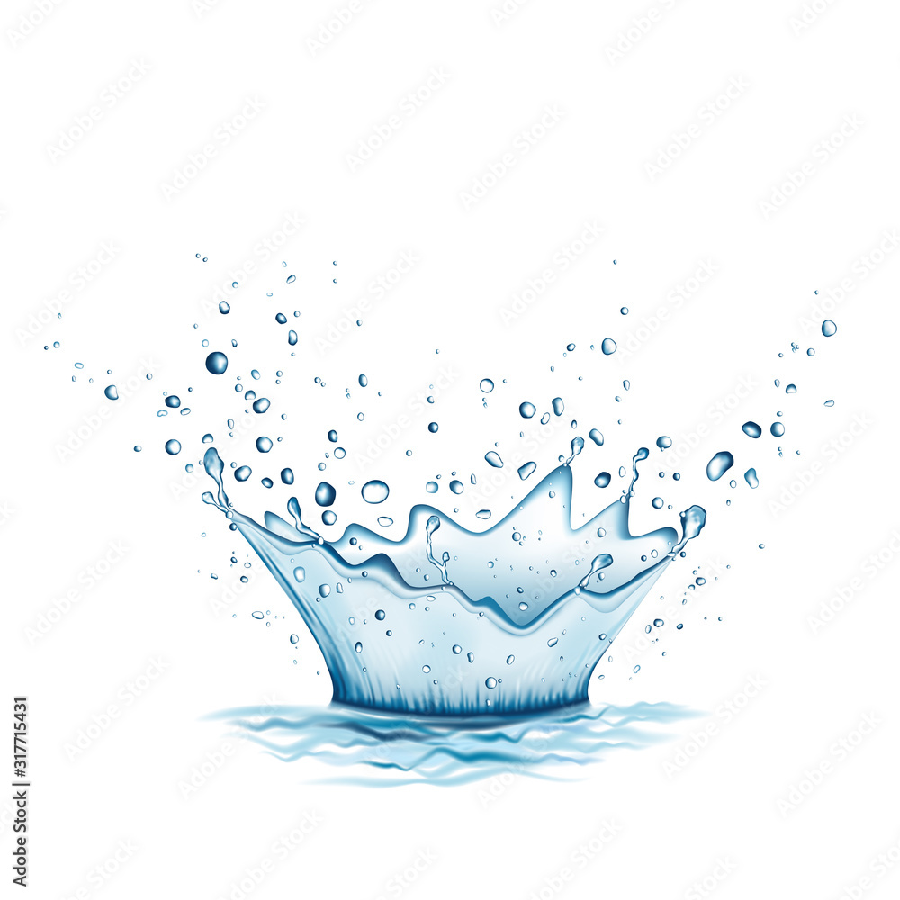 Blue water splash and drops isolated on white background. - obrazy, fototapety, plakaty 